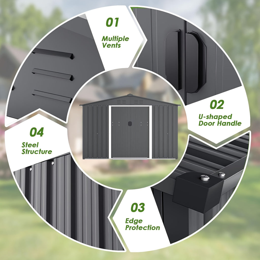 6X8ft Outdoor Garden Storage Shed ，Storage Tool ，with Sliding Door for Lawn Equipment, for Garden Backyard