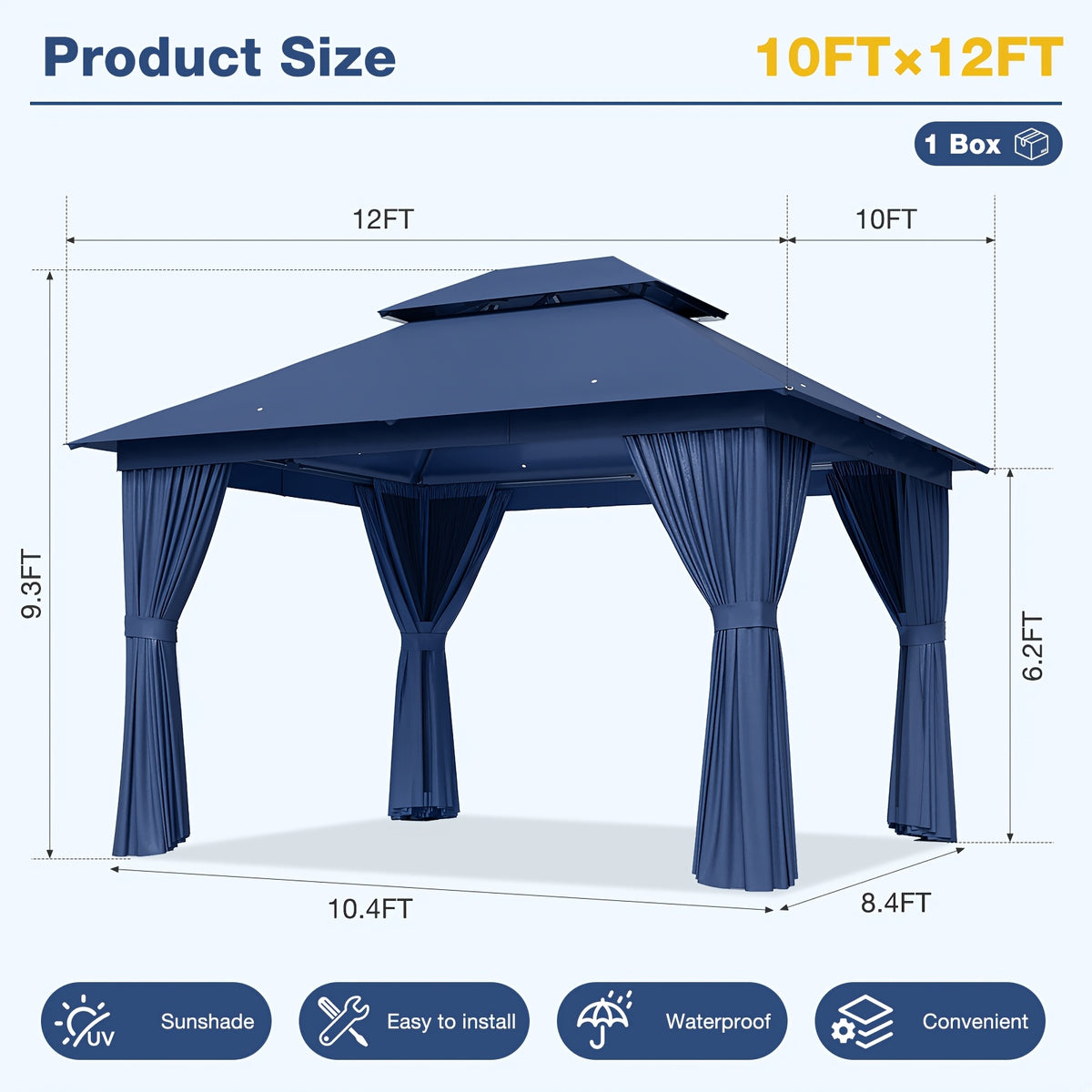 Sonegra 10X12/10X10 FT Outdoor Gazebo, Upgraded Model Heavy-Duty Metal Frame Gazebo, High-Grade Waterproof Fabric with Double Roofs, Mosquito Netting, Privacy Curtain for Backyard, Lawn, Garden, Deck (Grey/Khaki)