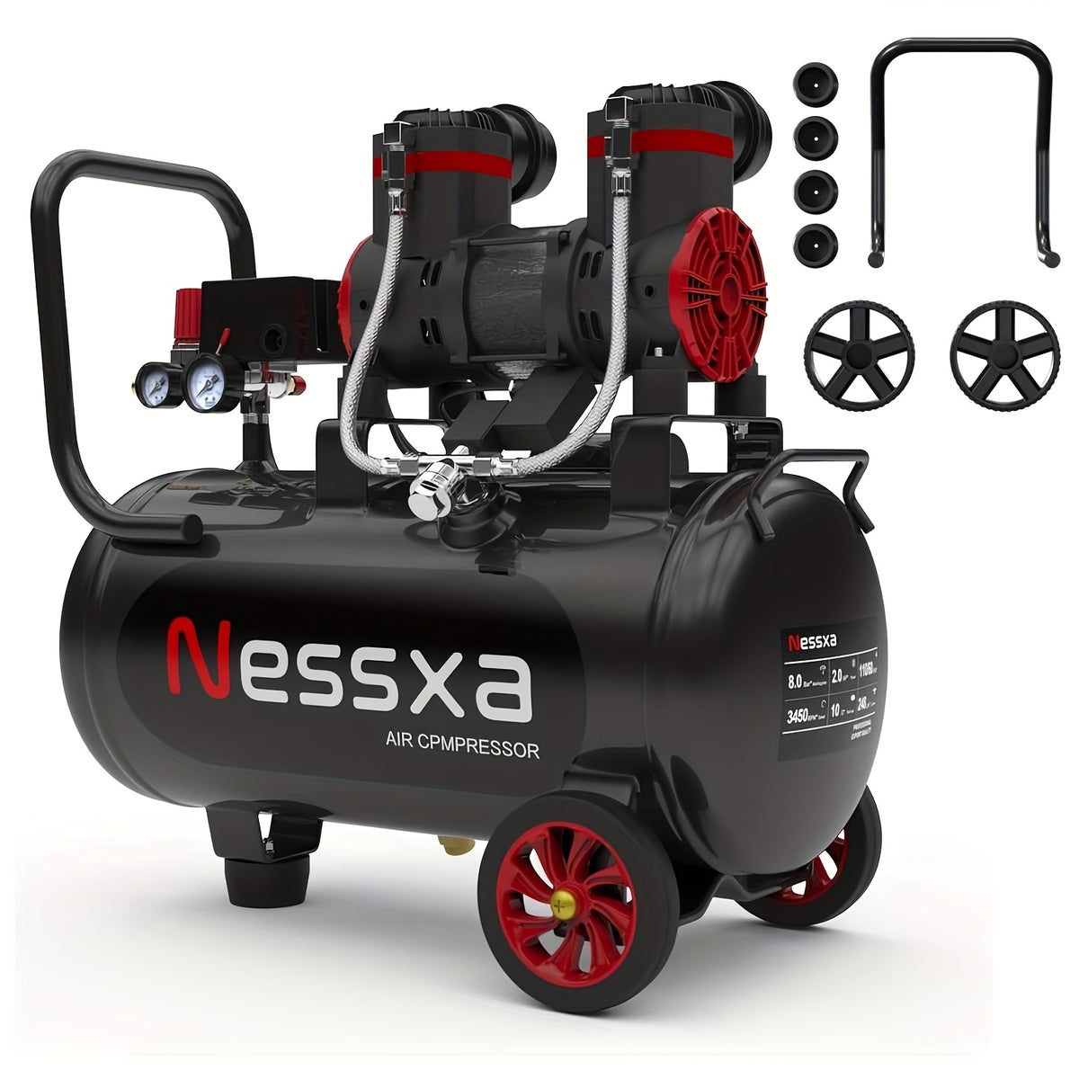 8/10/14 Gallon Ultra Quiet Air Compressor, 116PSI Oil-Free Air Compressor Tank, 110V/60Hz, 70dB Air Compressor for Car Repair, Spray Painting, Woodwork Nailing