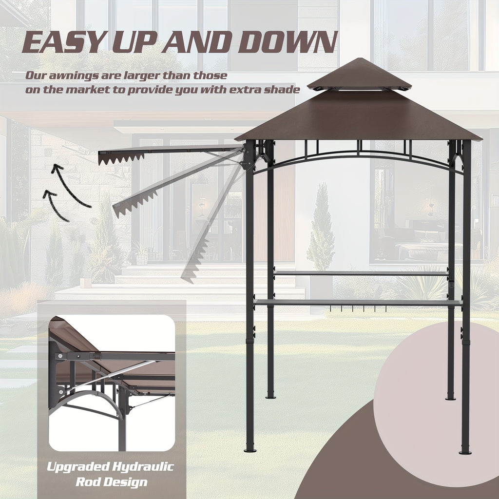 8'X7.8' Grill Gazebo Canopy - Sturdy Steel Structure, Two-Tiered Canopy for Outdoor Grilling with Shelves, Ceiling Hooks, And Ground Stakes, Outdoor Patio Canopy Tent BBQ Gazebo for Your Backyard