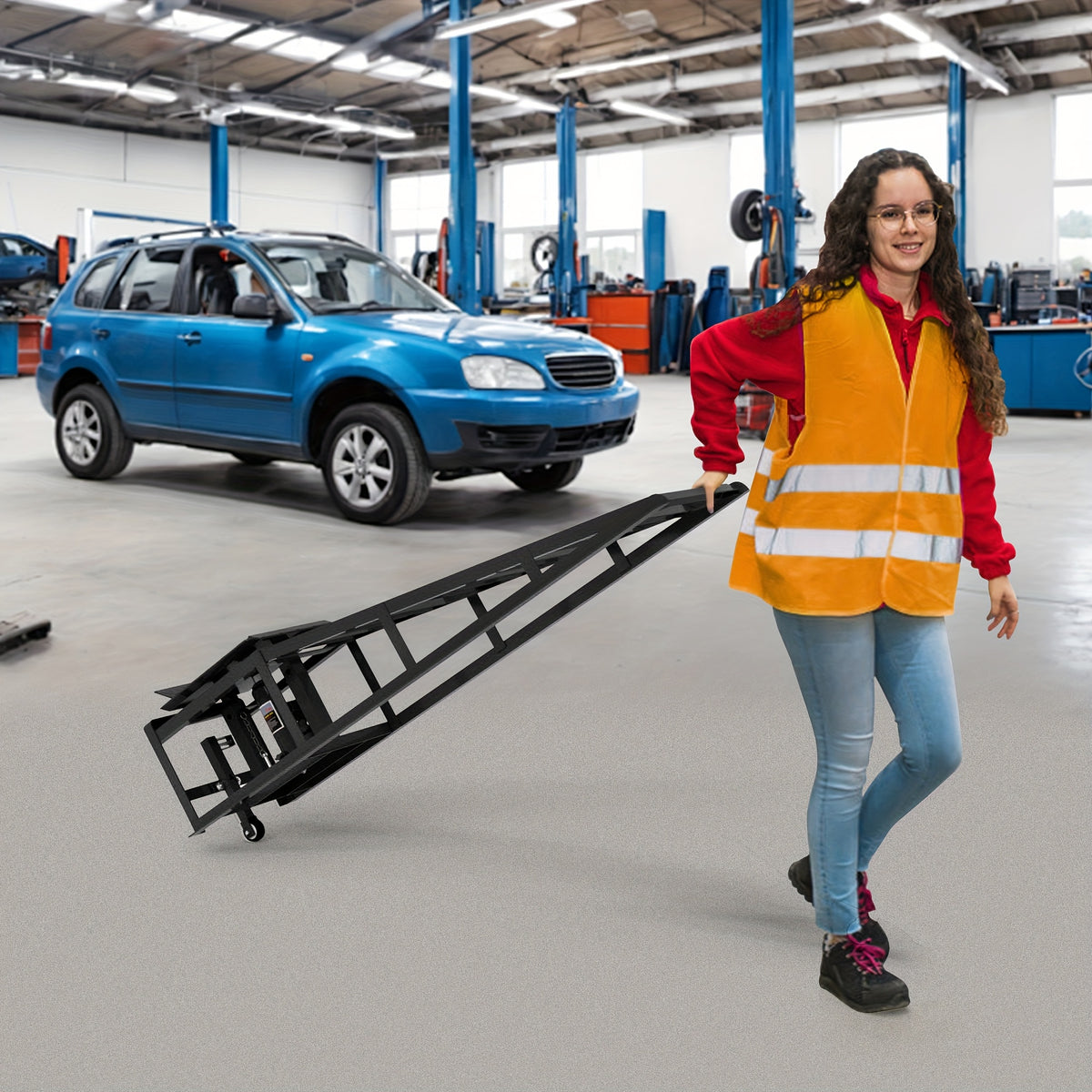 2 Pack Hydraulic Car Ramps, Car Ramp High Lift, 11050LBS Automotive Truck Cars Service Ramps, Low Profile Oil Change Ramps with Support Jack for Car Truck Trailer Garage Repair (Red)