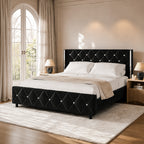 Twin Full Queen King Size Bed Frame, Upholstered Bed Frame with Diamond Tufted Headboard, Modern Silvery Side Wing Back, No Box Spring Needed, Easy Assembly, Purple, Black, Blue, Green, Pink, White