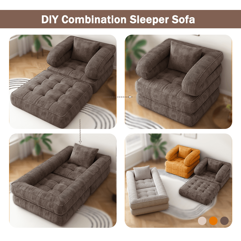 Multi-functional Convertible Sofa Bed—No Assembly Required, High-density Sponge, Soft and Skin-friendly Fabric | Suitable for Small Spaces, Bedrooms, Apartments, RVs as a Multi-position Sofa, Movie Sofa, Lazy Sofa, Office Sofa, Lounger, or Leisure