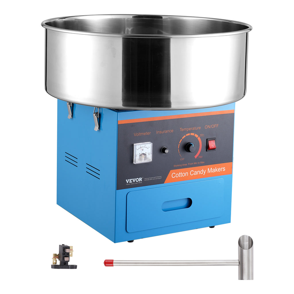 VEVOR Electric Cotton Candy Machine, Commercial Cotton Candy Machine with Stainless Steel Bowl, Sugar Scoop, and Drawer, Perfect for Home Kids Birthday, Family Party, Blue