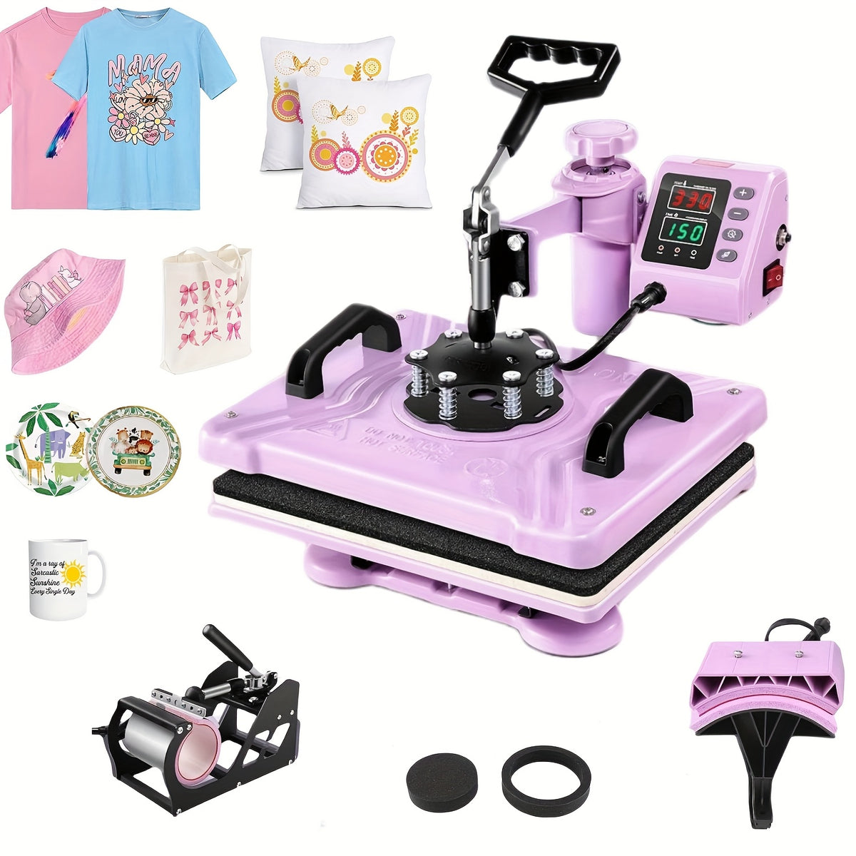 8-In-1 Heat Press 15X12 Inch Combo Digital Multifunctional Sublimation Heat Transfer Machine, 360 Degree Rotary Swing Printing Sublimation Heat Press, Suitable for T-Shirts Hats Mugs Plates