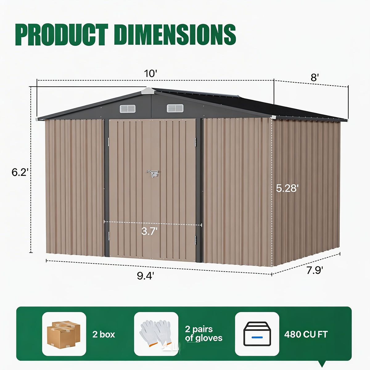 UMORLYRAE Outdoor Metal Storage Shed 6x4/8x6ft/10x8ft/10x12ft Garden Tool Shed Heavy Duty Utility Storage House with Optional Foundation for Backyard Patio Brown