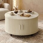 Round Coffee Table, 32-Inch Modern Wooden Center Table with Sliding-Door Storage for Living Rooms and Apartments