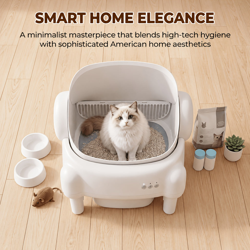 ECORUI Self Cleaning Litter Box, Automatic with App Control for Multiple Cats, Safety Sensors, Odor Control, Large Waste Bin, Includes 2 Liners, Cream White, Certified Refurbished