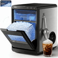 Countertop Nugget Ice Maker, Qunler 33/44 Lbs/Day Self-Cleaning Soft Chewable Pellet Ice Machine with Ice Scoop & Ice Basket for Iced Coffee, Soda, Tea, Cold Drinks, Kitchen, Office, RV, Camping, Stainless Steel, Black