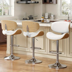 3pcs Modern Faux Leather Upholstered Bar Stools, 360° Swivel Adjustable Height with Backrests, Metal Tall Bar Stools Counter Height for Kitchen Island, Hydraulic Island Barstools
