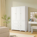 31.5" /47.3"/63" Wardrobe Armoire Closet with Mirror & Hanging Rod, Large Drawers & 2/3/4 Doors