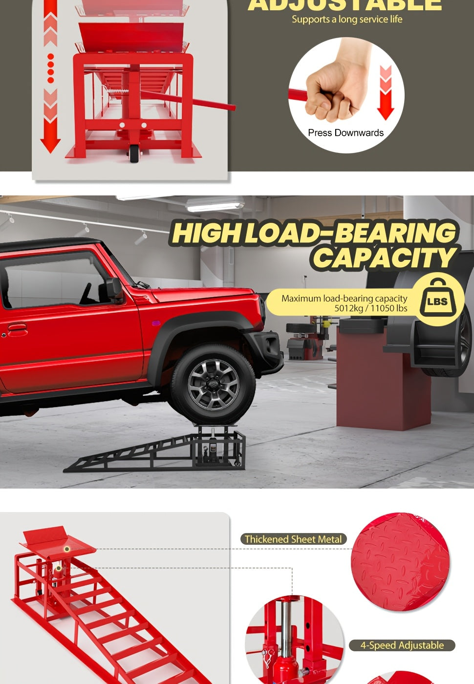 2 Pack Hydraulic Car Ramps, Car Ramp High Lift, 11050LBS Automotive Truck Cars Service Ramps, Low Profile Oil Change Ramps with Support Jack for Car Truck Trailer Garage Repair (Red)