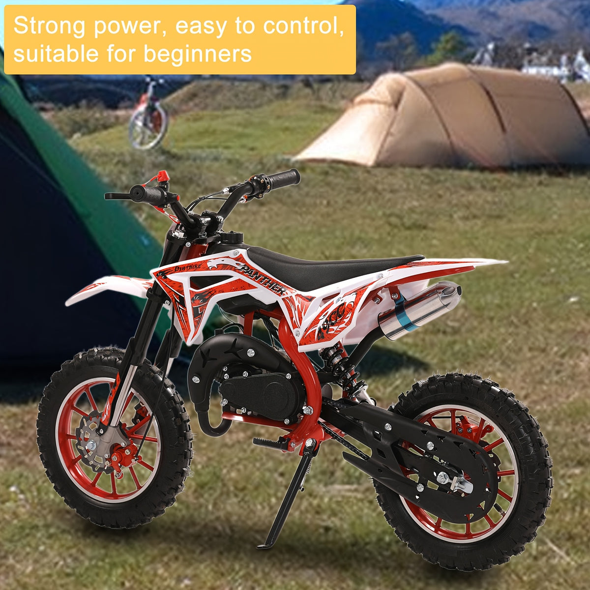 Dirt Bike, Mini Mountain Motorcycle, Gas-Powered Dirt Bike, 2 Stroke Ride on Bike, Pocket Motorcycle with Front And Rear Disc Brakes, Top Speed of 25Mph, 50CC Dirt Bike, Birthday Gift, Without Battery