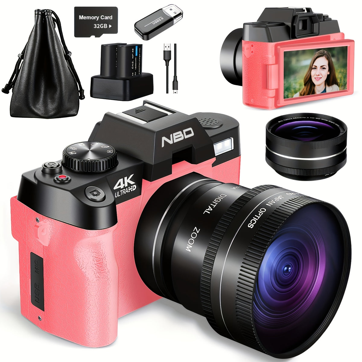 G-Anica Digital Camera, 48MP Cameras for Photography with Wifi And App Control, 4K Vlogging Camera, Compact Camera, Perfect for Entry-Level Users And Beginners with Macro And Wide Lens - 32GB Card