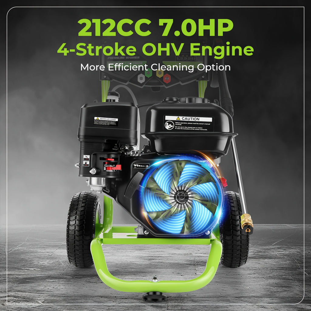 MAX 4200PSI 3GPM 212CC Commercial Gas Pressure Washer, 7.0 HP Professional Gas Power Washer with 5 Nozzles 25FT Hose 33.81oz Foam Bottle for Car Fence Driveway Yard (EPA/CARB/ETL Compliant)