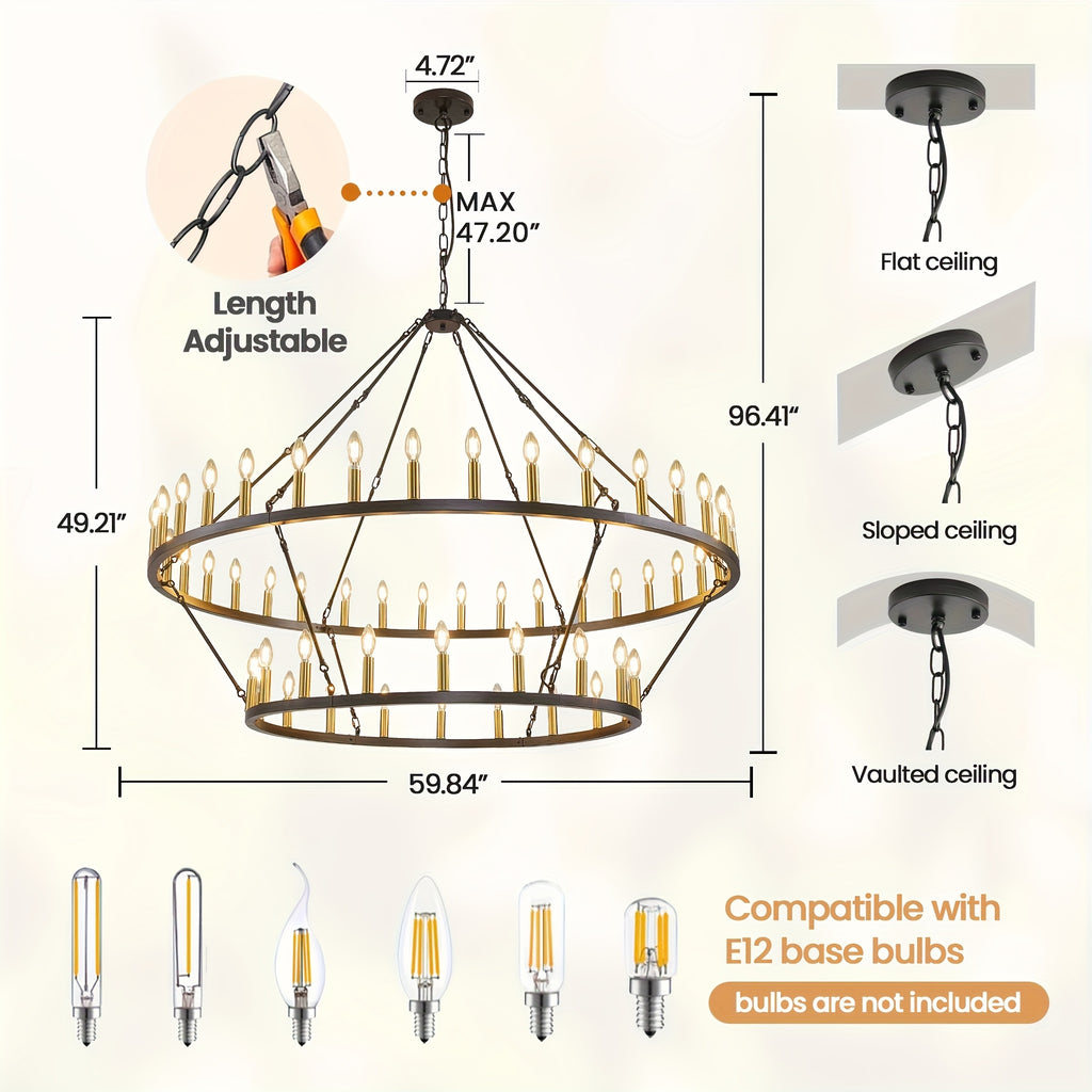 [Modern Farmhouse Chandelier] Modern Farmhouse Chandelier 2 Tier Round Wheel Chandelier Large High Ceiling Light