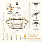 [Modern Farmhouse Chandelier] Modern Farmhouse Chandelier 2 Tier Round Wheel Chandelier Large High Ceiling Light