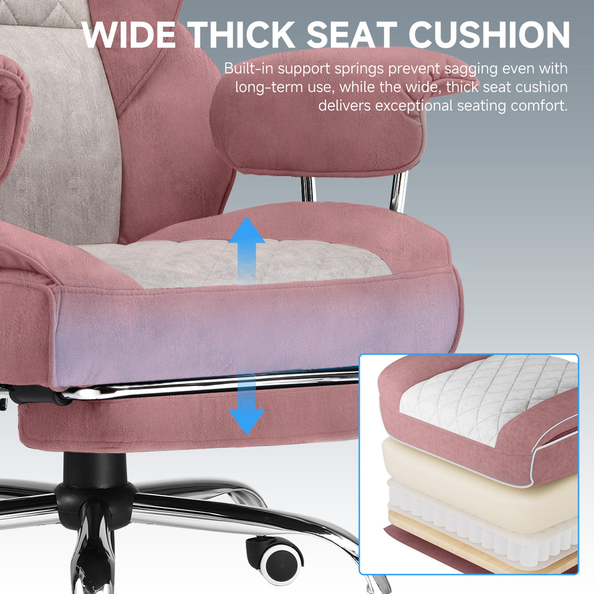 Executive Office Chair for Heavy People, Gaming Chair, Ergonomic Wide Desk Computer Chair with Pocket Spring Lumbar Support, Footrest, Outward Fixed Soft Armrests, High Back PU Leather, Height Adjustable, Big and Tall