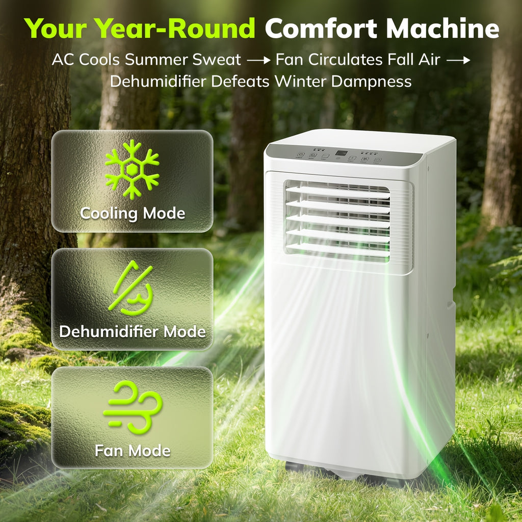 Compact Portable Air Conditioner, Smallest AC Unit with Powerful Cooling, Multi-Speed Fan, Dehumidifier, 24H Timer, Remote Control, Washable Filter & Wheels for Bedroom, Room, Office, Apartment