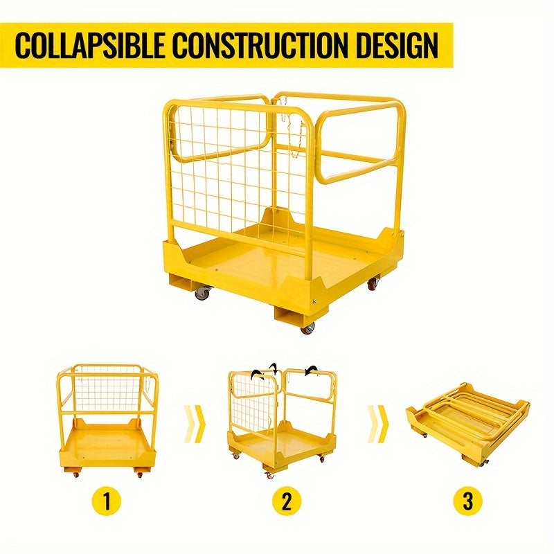 1200LBS Forklift Safety Cage 36X36In Forklift Work Platform with 4 Wheels Collapsible Forklift Basket Aerial Rails for Lifting Loader