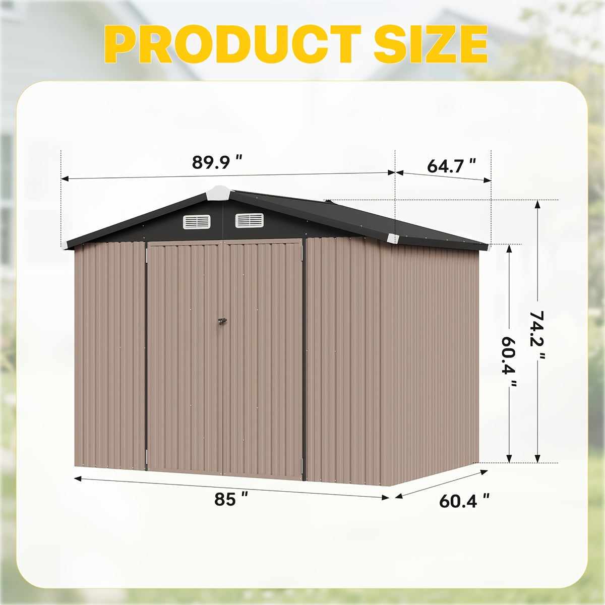 [Multi-Size Outdoor Shed] 6x4/8x6/10x8/10x12ft Multi-Size Outdoor Storage Shed, Standard & Floor-Equipped 2 Options, Gable Roof Ventilated Metal Utility Shed for Backyard Lawn