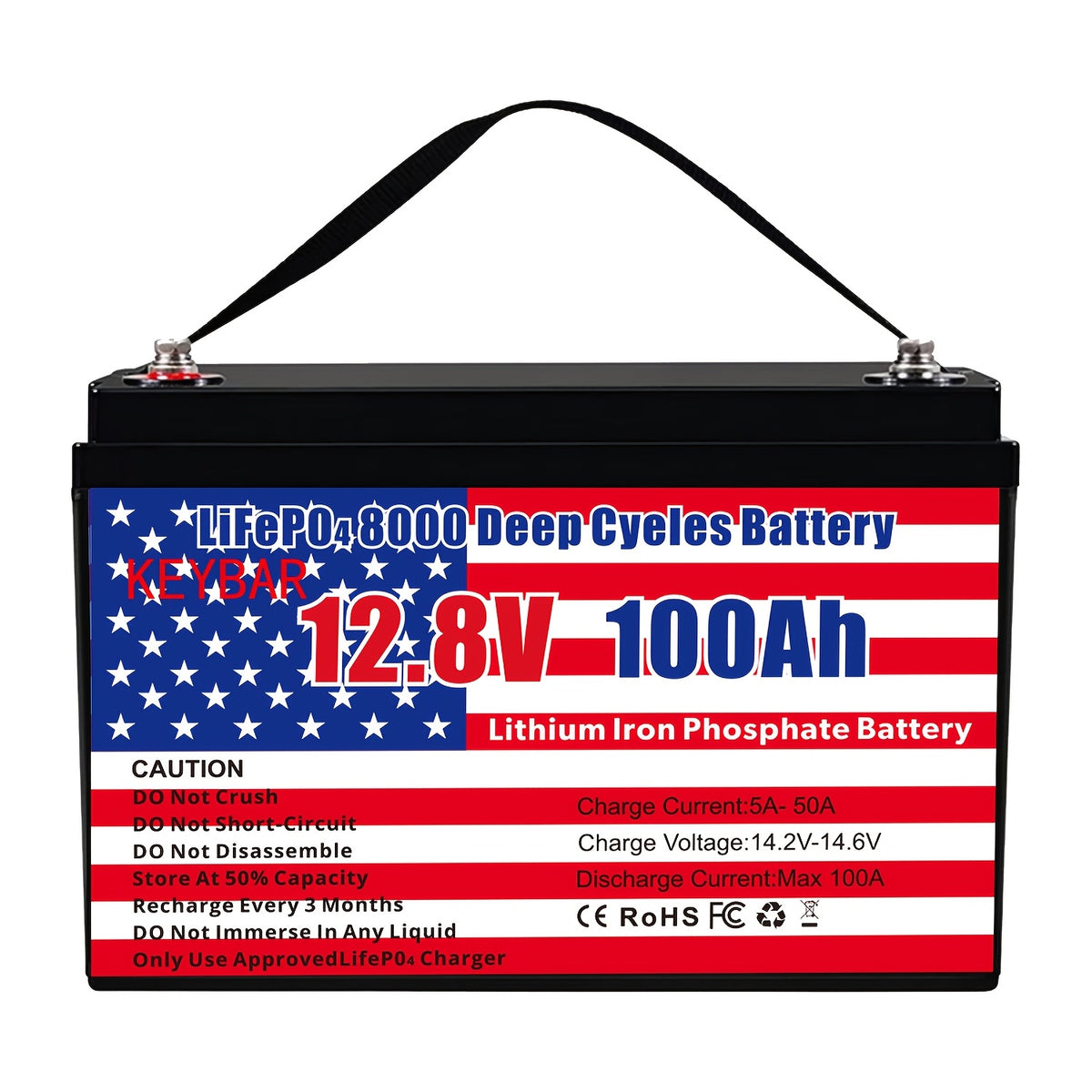 12v 100Ah LiFePO4 Battery Deep Cycle Battery 8000+ Cycles 100A BMS Rechargeable Lithium Iron Phosphate Battery Low-Temp Protection, For RV Marine And Home Energy Storage