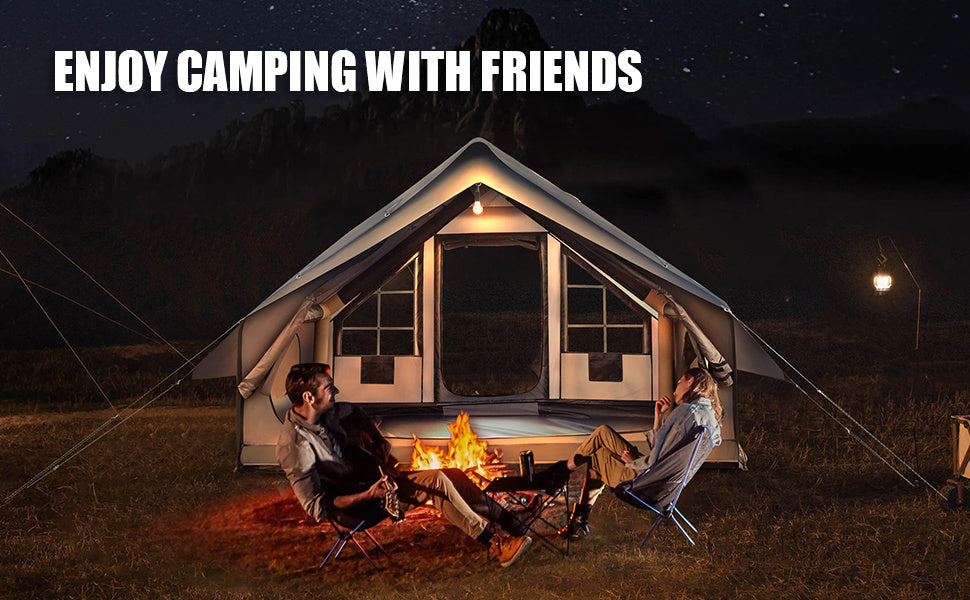 Inflatable Camping Tent, with Electric Air Pump, 4 Season Windproof, Clear Skylight & 420D Oxford, Air Tent with Mesh Windows/Doors