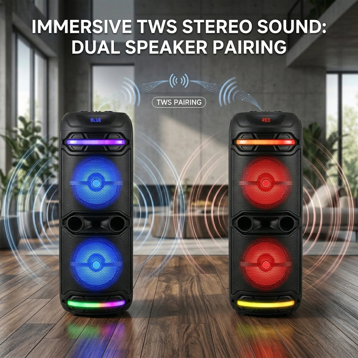 Portable Bluetooth Party Speaker with Dual 12" Woofer, Heavy Bass PA System with Remote & Microphone, USB/SD/FM/AUX Support, Powerful Sound for Home, Outdoor Parties, Karaoke & Events