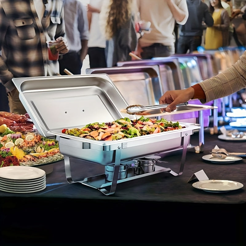 6pcs Chafing Dish Buffet Set, 9 Qt Stainless Steel Buffet Servers And Warmers With Foldable Frame, Food Pan, Fuel Holder And Lid For Halloween, Christmas, Home Parties, Only For Cooking