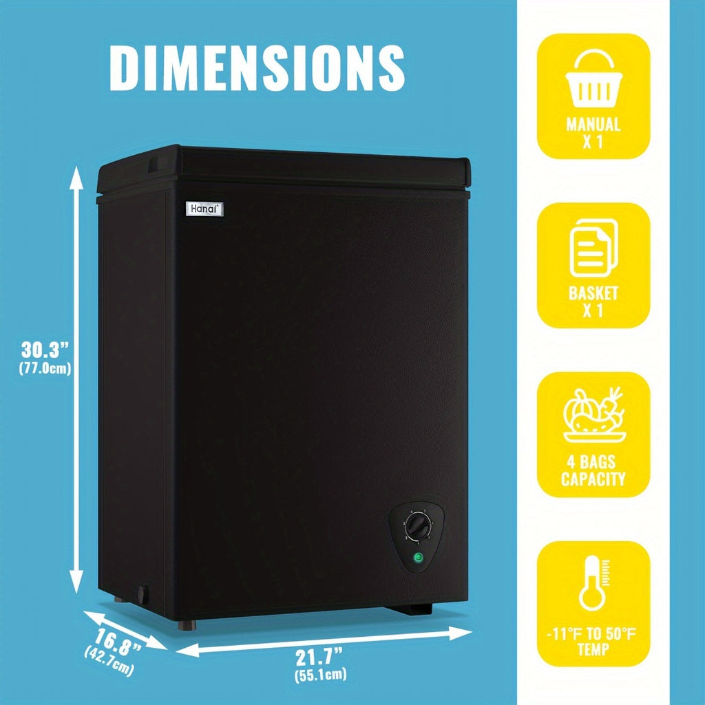 WANAI Chest Freezer 3.5 CU.FT Deep Freezer Compact Mini Freezer 7 Temperature Control Low Noise with Removable Basket for Dorm Apartment Home Kitchen