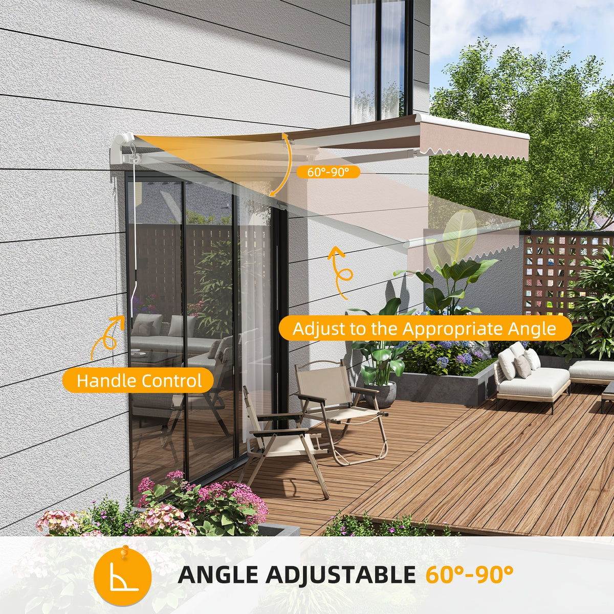 Patio Retractable Awning Sunshade Shelter Cover, Outdoor Patio Awnings for Shop, Restaurant, Cafe, Courtyard, Balcony