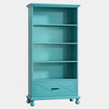 Modern 6-Shelf Bookcase with Drawer, 71 Inch Tall Floor Standing Bookshelf with Solid Wood Legs, 6-Tier Large Open Display Storage Book Shelf for Living Room, Bedroom, Home Office, Ocean Blue