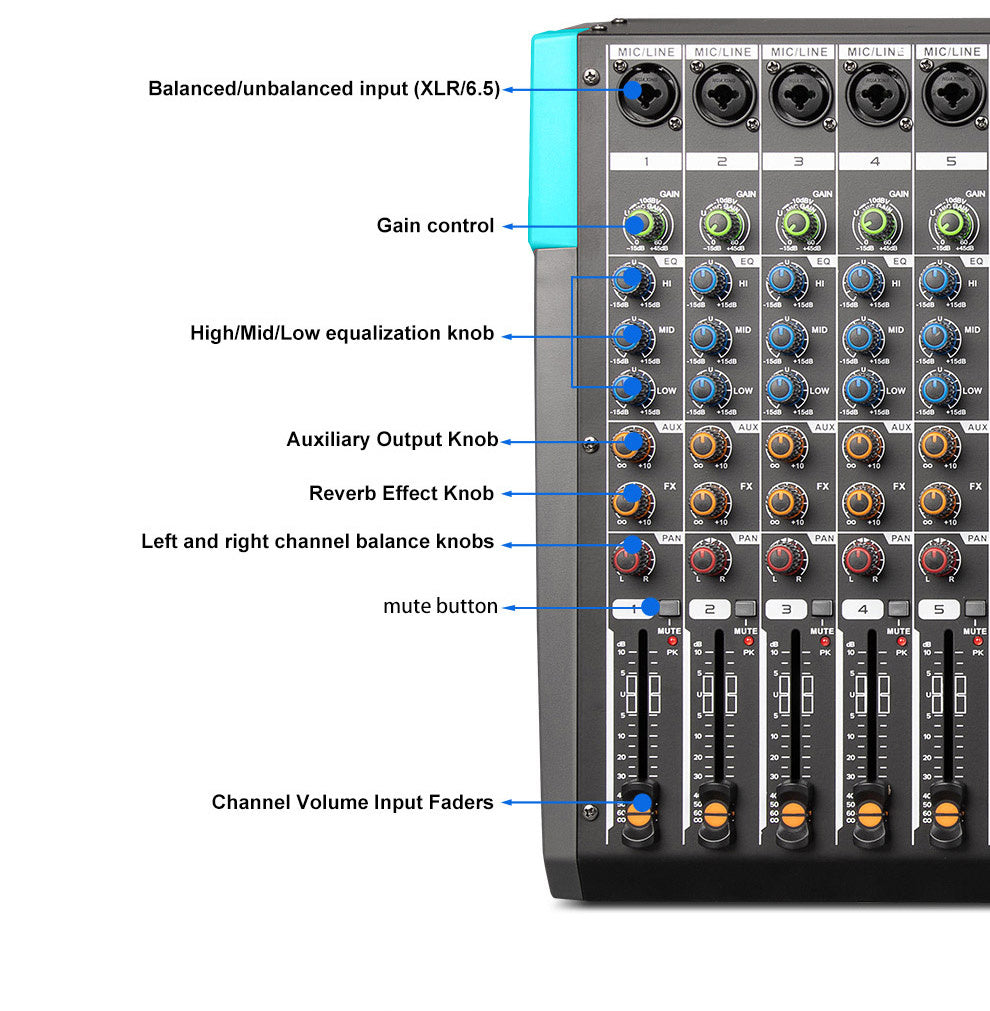 Professional 12 Channel USB Mixer with 256 Reverb Effects And 48V Phantom Power Supply Supporting Wireless Connection on Mobile Phones - Leading The Music Trend!