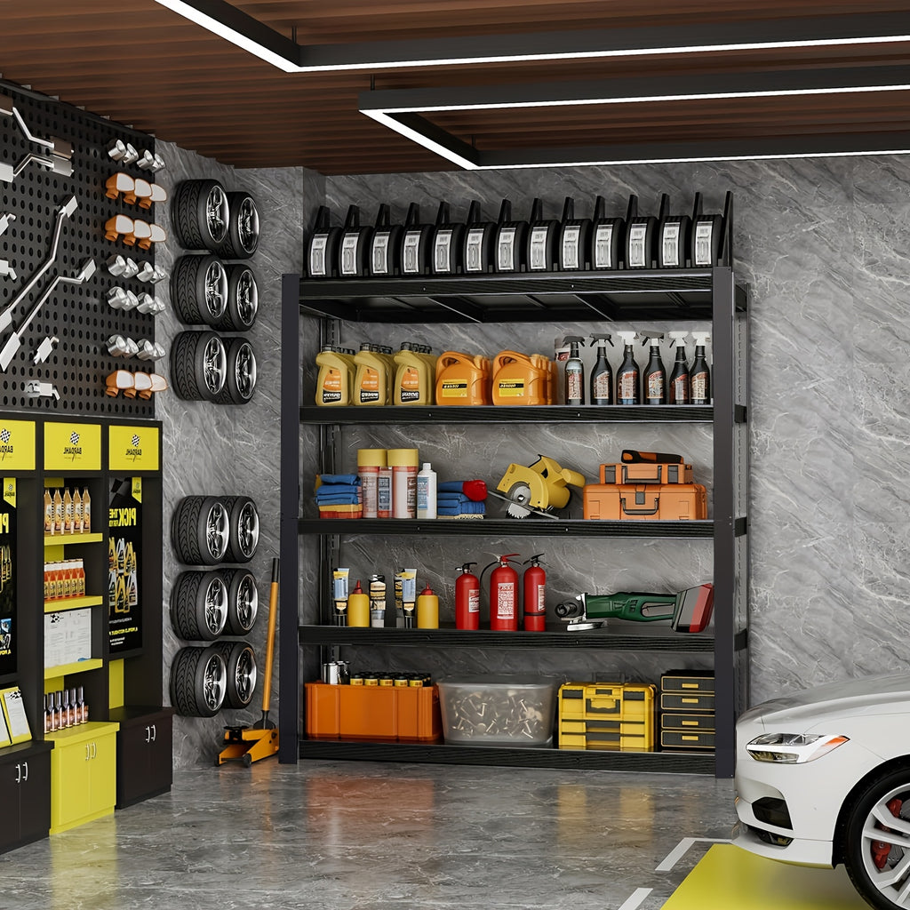 Garage Shelving Heavy Duty, 5-Tier Industrial Shelving Unit with Hooks, Adjustable Storage Shelves for Garage, Basement, Warehouse, Utility Shelves