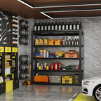 Garage Shelving Heavy Duty, 5-Tier Industrial Shelving Unit with Hooks, Adjustable Storage Shelves for Garage, Basement, Warehouse, Utility Shelves