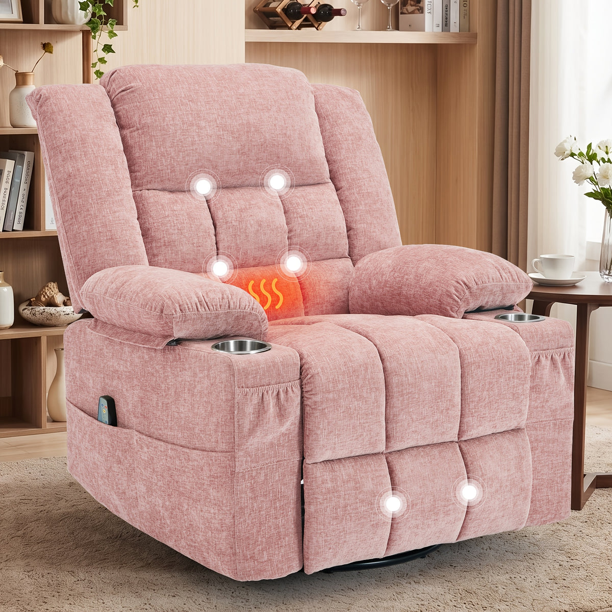 Swivel Recliner Chair for Adults with Massage and Heat — A 360° Rocking Seat for Living Rooms and Bedrooms