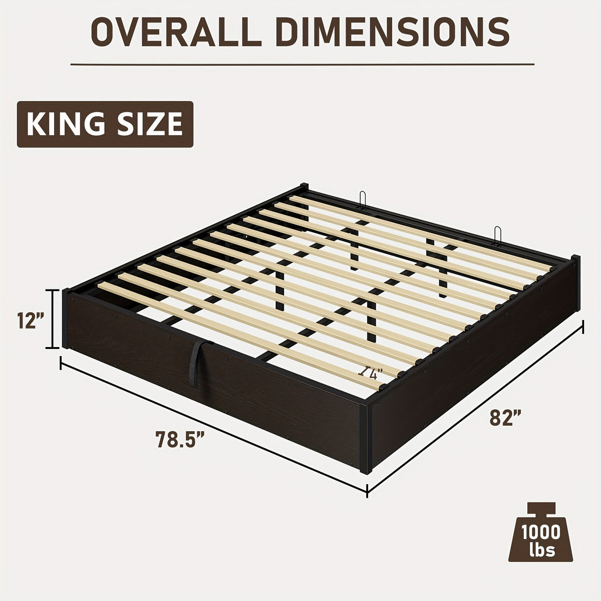 Lift Up Storage Bed with Storage Underneath, Wooden Platform Bed Frame, Solid Wood Slats Support, No Fixed Headboard, No Box Spring Needed