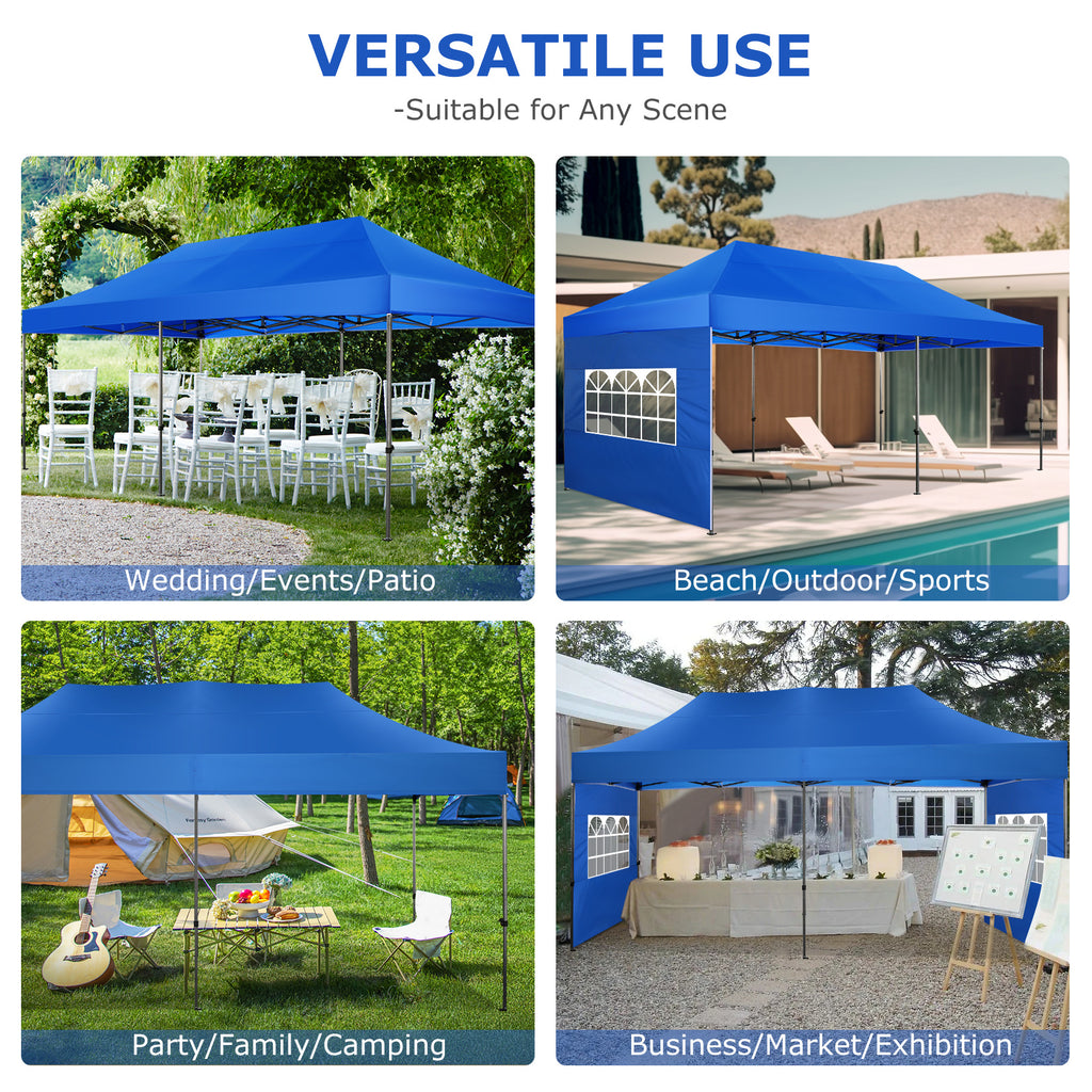 10x20 Pop Up Canopy Tent, Heavy Duty Canopy with 6 sidewalls, Easy Up Commercial Outdoor Canopy, Wedding Party Tents for Parties, All Season Wind & Waterproof Gazebo with Roller Bag, Pop Up Canopy for Wedding, Commercial Areas, Playgrounds, etc