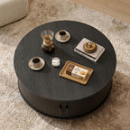 Round Coffee Table, 32-Inch Modern Wooden Center Table with Sliding-Door Storage for Living Rooms and Apartments