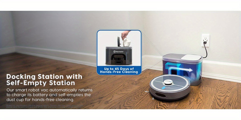 Vacmaster 3-in-1 Robotic Vacuum Cleaner and Mop Combo Pet Companion with Self-Empty Station for 45 Days, LiDAR Navigation, 3000Pa Strong Suction, Multi-Floor Mapping for Homes with Pets, Carpet & Hard Floors