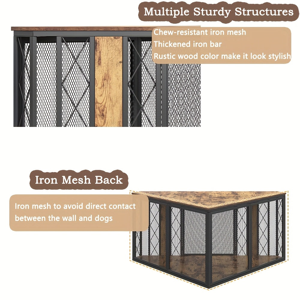 66 Inch Heavy-Duty Large Corner Dog Crate - XL Wood Kennel Cage with Double Doors & Lockable Panels, Spacious Multi-Section Furniture Pet Enclosure for Dogs (Great Danes, Mastiffs) - Sturdy Modern Design /Outdoor Use