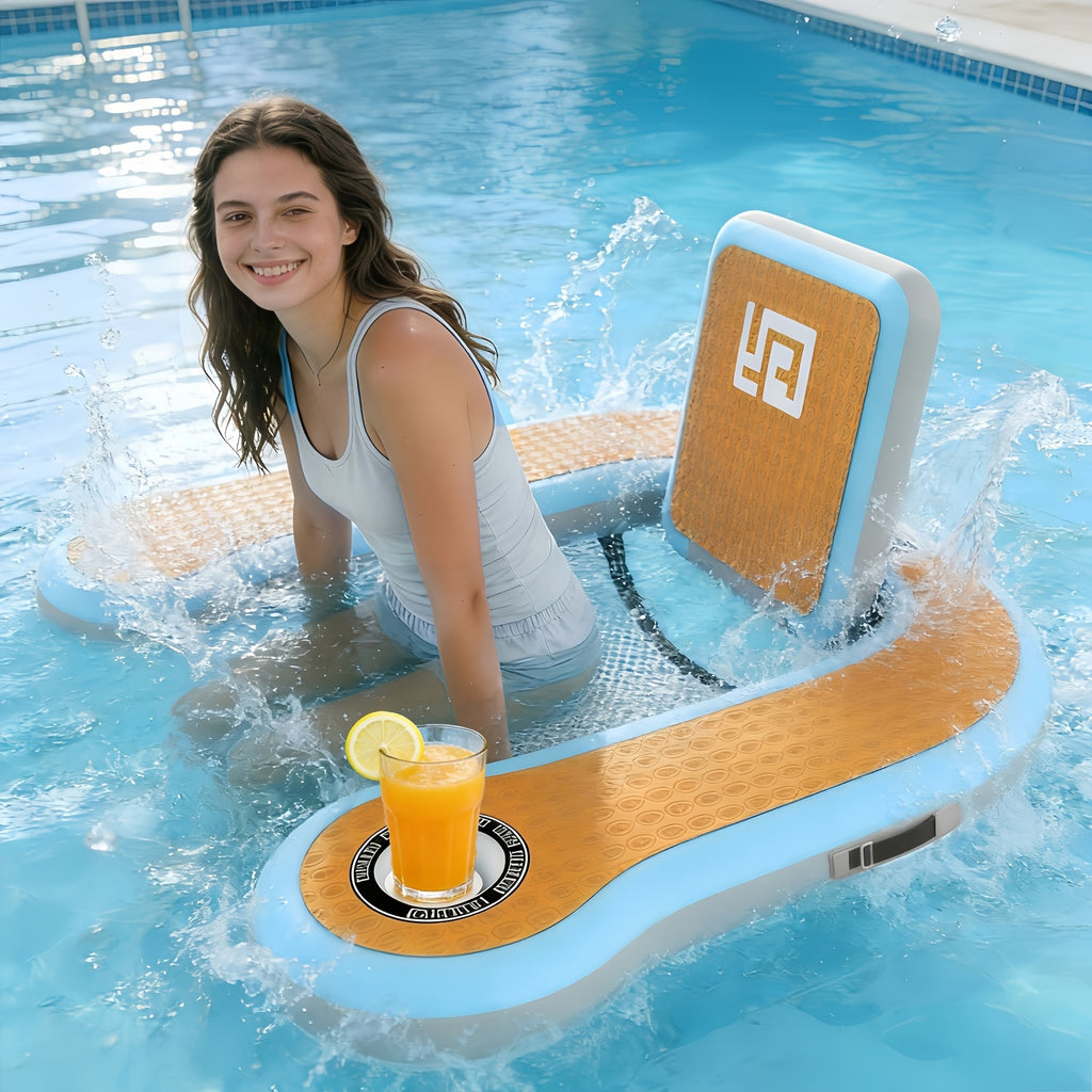 Adult Inflatable Pool Float Chair | 1 Built-In Cup Holder | 12Mm EVA Soft Foam | Mesh Seat Surface | Pool Lounger Float Bed | Floating Seat for Lakes, Pools, And Boats