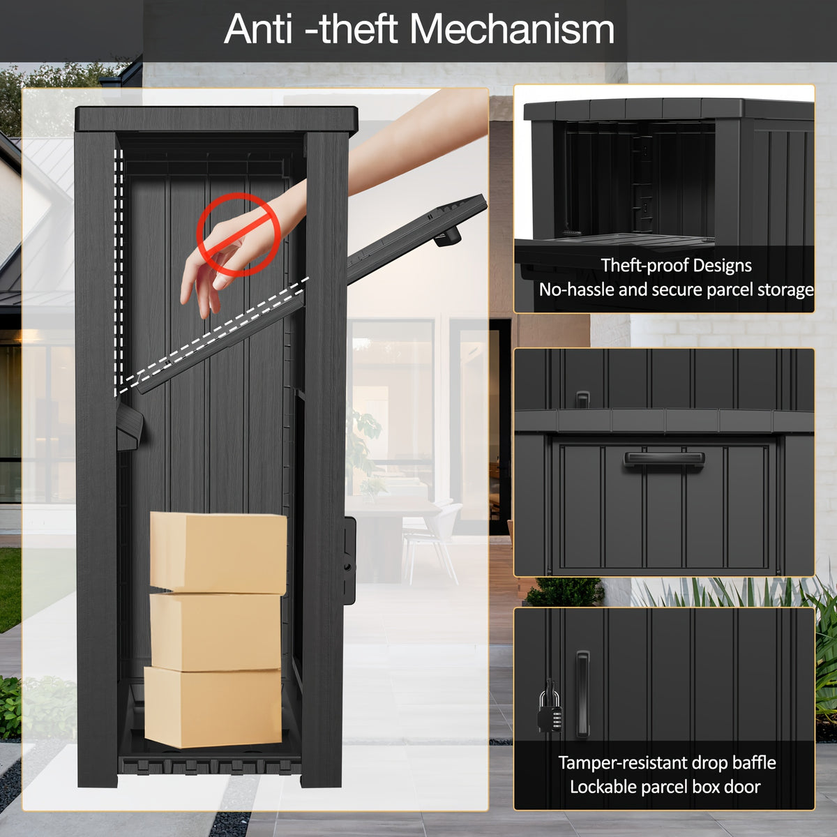 Secure Outdoor Package Delivery Box, Secure Parcel Drop Box With Lockable Flip - Anti-Sturdy Plastic Storage Solution For Porch, Garden Equipment, Camping Supplies, Ideal For Outdoor Storage, Box, Cabinet, Rack For Outdoor Storage