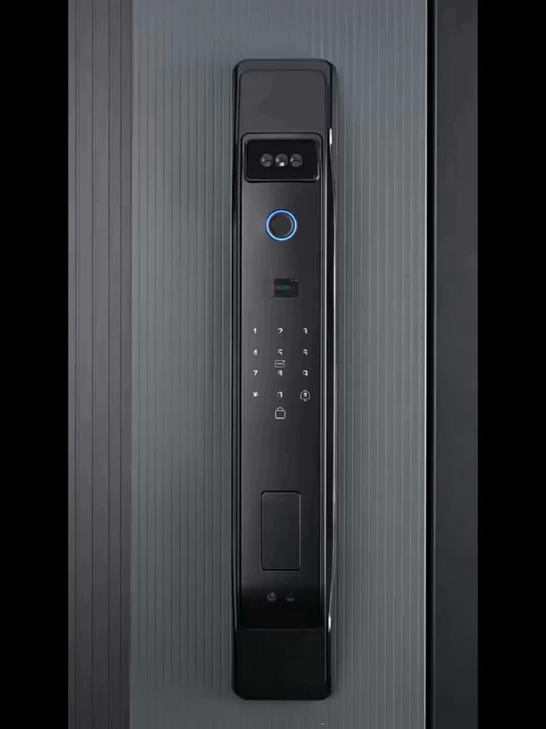Modern AI Smart Lock with 3D Facial & Fingerprint/Palm Vein Biometric Entry, Keyless Door Lock Suitable for Home/Office, Remote Video Intercom System, Mobile App, Password/Key Entry, Smart Door Lock for Apartments