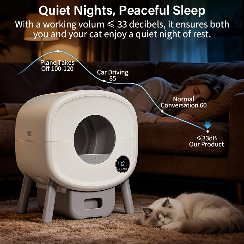 ECORUI Automatic Cat Litter Box, Self Cleaning Litter Box Large Capacity for Multiple Cats, App Control with Safety Sensors, Removable Washable Liner, 2 Rolls Garbage Bags, Grey, Refurbished, Without Battery