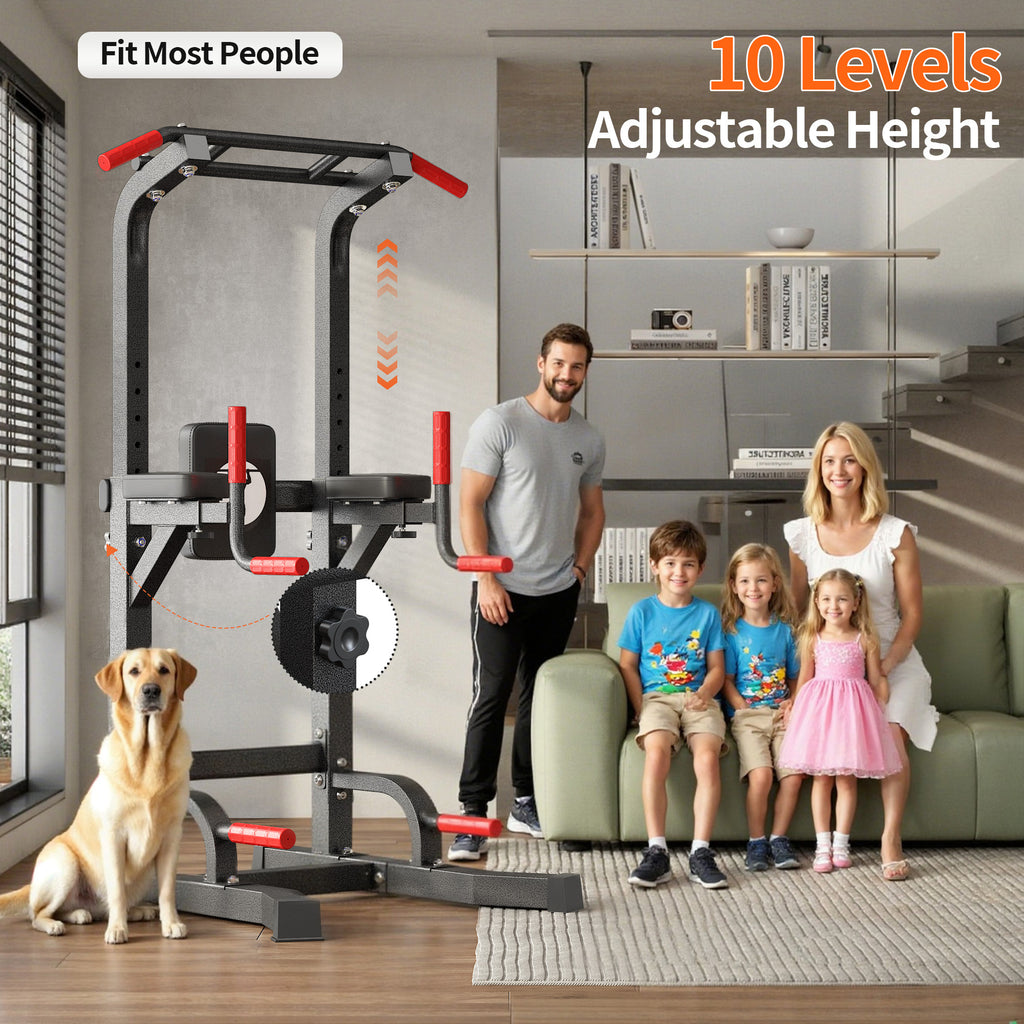 Power Tower Pull Up Bar Dip Stand, 10 Adjustable Height Free Standing Assistive Trainer Dip Station, Multi-Function Strength Training Fitness Workout Station for Home Gym Fitness Equipment Equipment