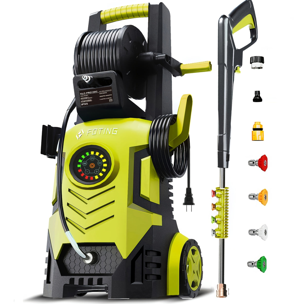 2026new Pressure Washer 5000PSI 2.4GPM-3.6GPM with Adj-8-Level Touch Screen, 34" Tall Power Washer, 4 Quick Connect Nozzles, Inlet Hose&Filterfor Cars/Fences/Driveways