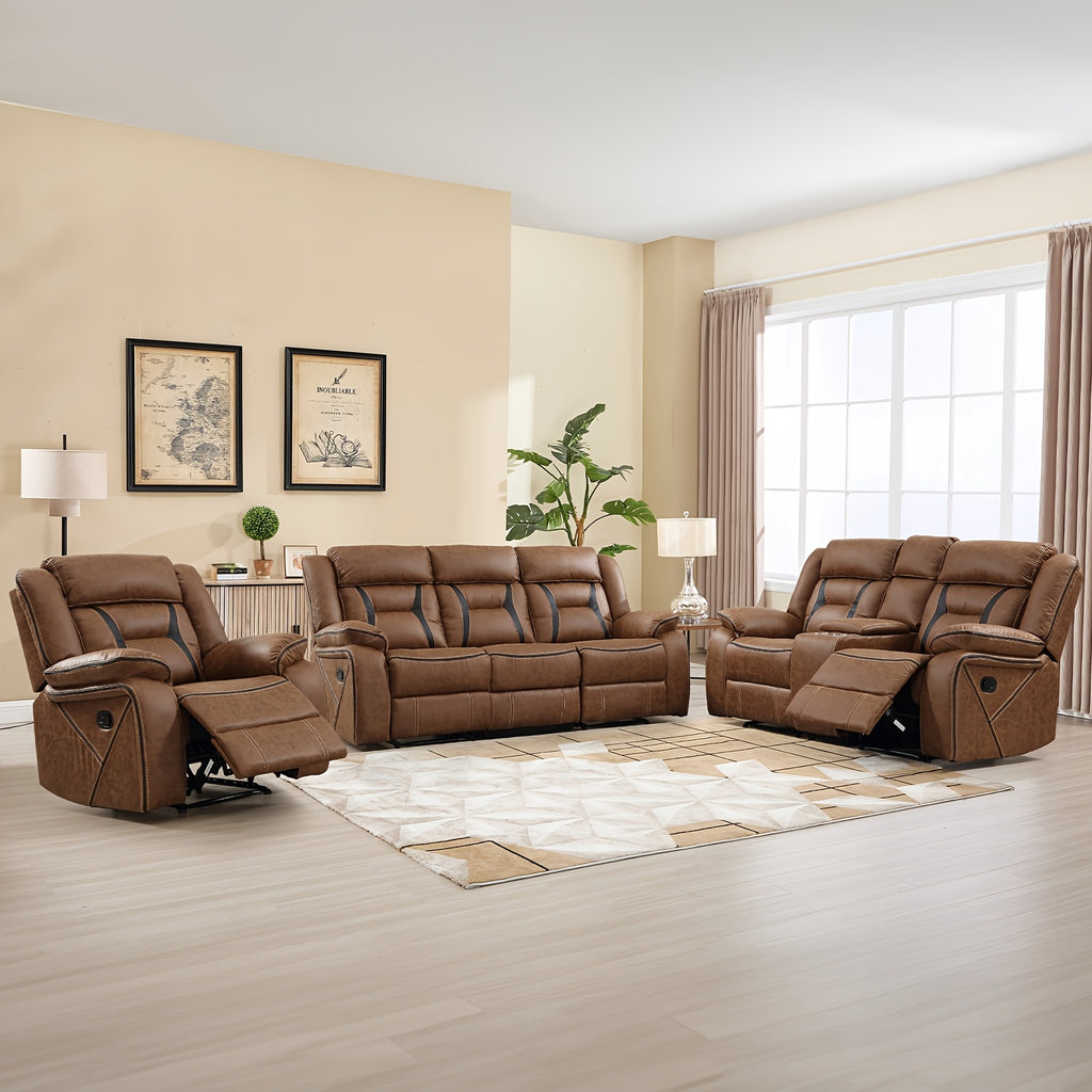 Faux Leather Manual Recliner Set: 3-Seat Sofa, Loveseat, Recliner Chair for Living Room And Meeting Room