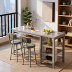 3pcs Dining Room Table Set with Faux Leather Upholstered Bar Stools, Modern Farmhouse Style Dining Table Set with Multiple Tier Storage Shelves, MDF Table Top and Metal Frame, Counter Height Breakfast Nook Table Set for Small Spaces Family