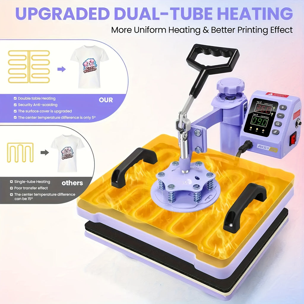 15"x15"/15"x12" - 8-in-1/ 5-in-1 Heat Press Machine Combo, Rotatable Design, Multi-Size Transfer Professional Sublimation Combination, Suitable for T-shirts, Bags, Pillows, Hats, Beanies, Roller - 3in 1 Auto Hat Press Can Only Press Hats